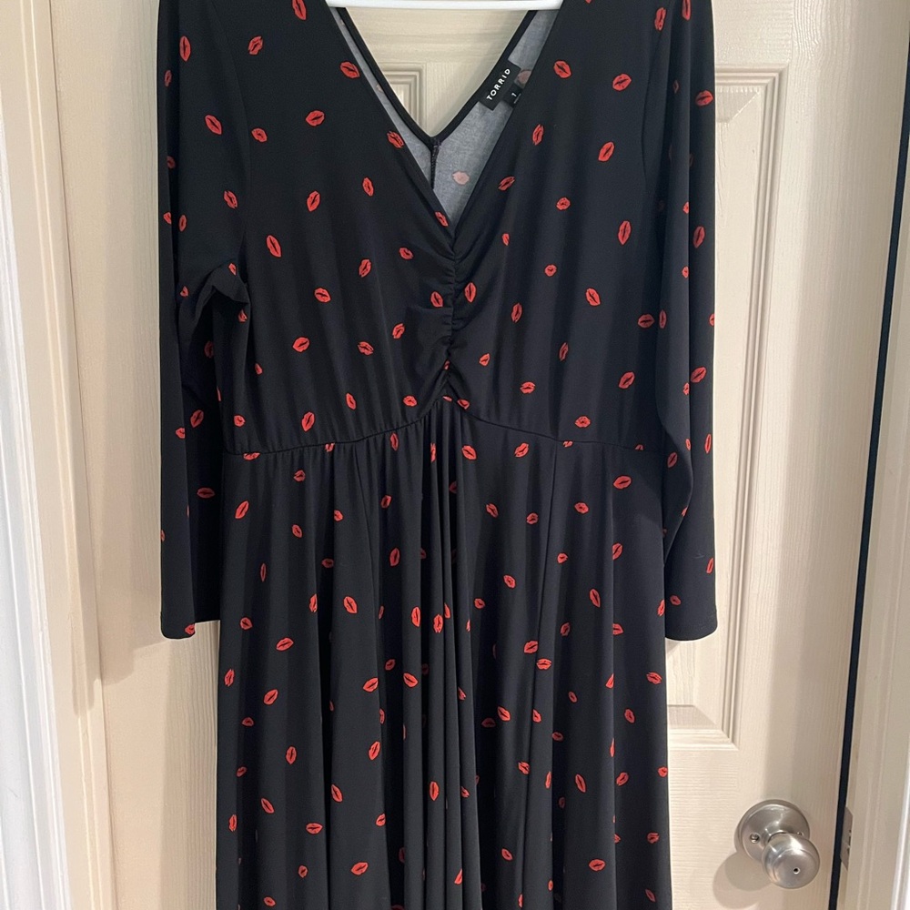 Black Dress with Red Lip Print